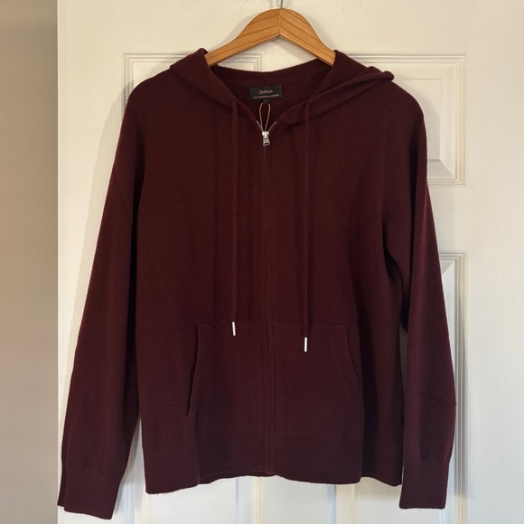 Quince Mongolian Cashmere Full Zip Hoodie Rich Burgundy NWT Multiple Sizes - Picture 3 of 14